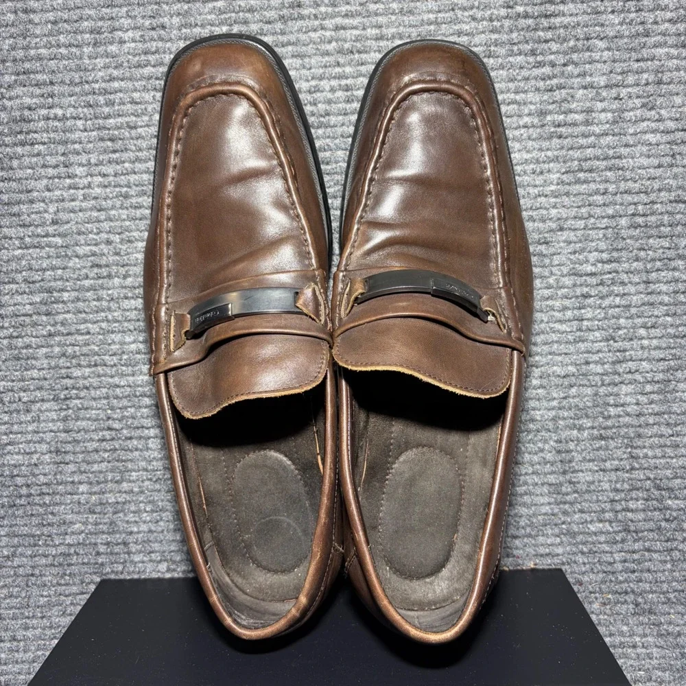 Calvin Klein Cordell Mens Brown Leather Square Toe Loafers Shoes 12M 34F0254